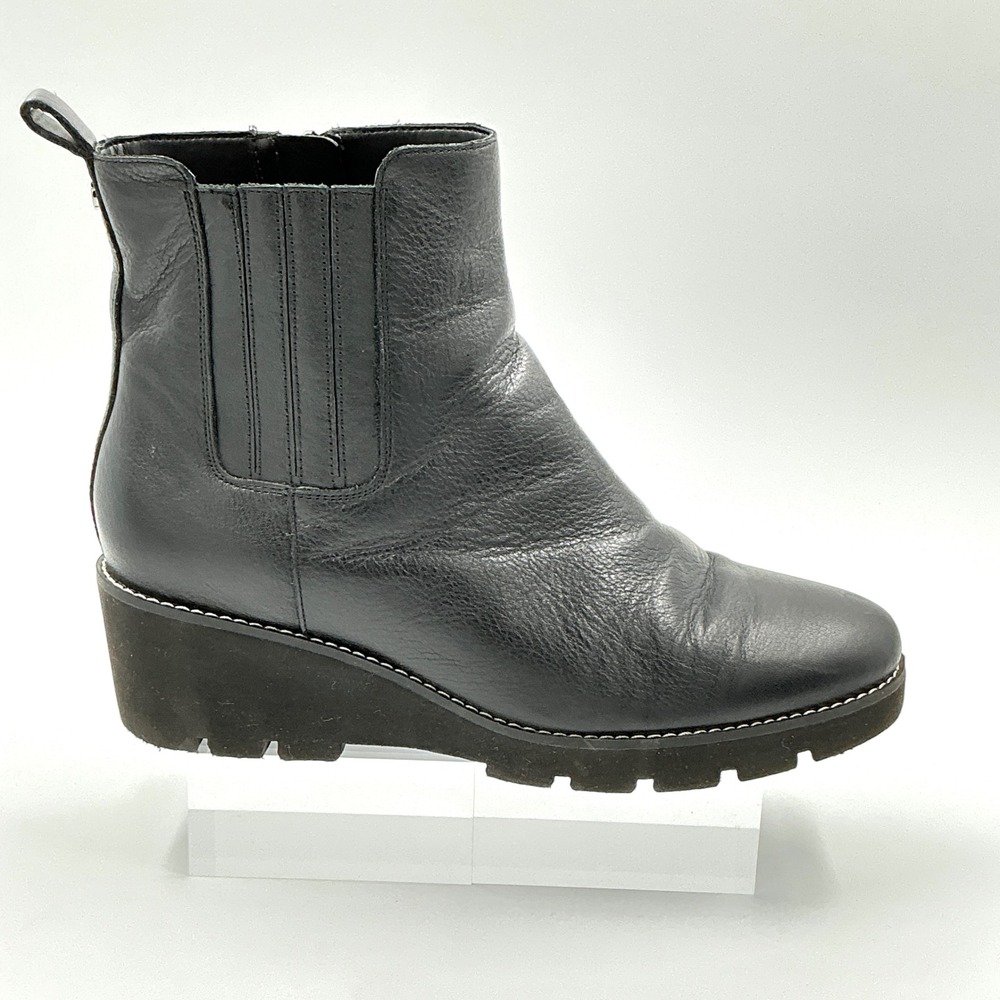 Vionic‎ Size 11 Black Leather Water Repellent Wedge Platform Chelsea Boots Aria